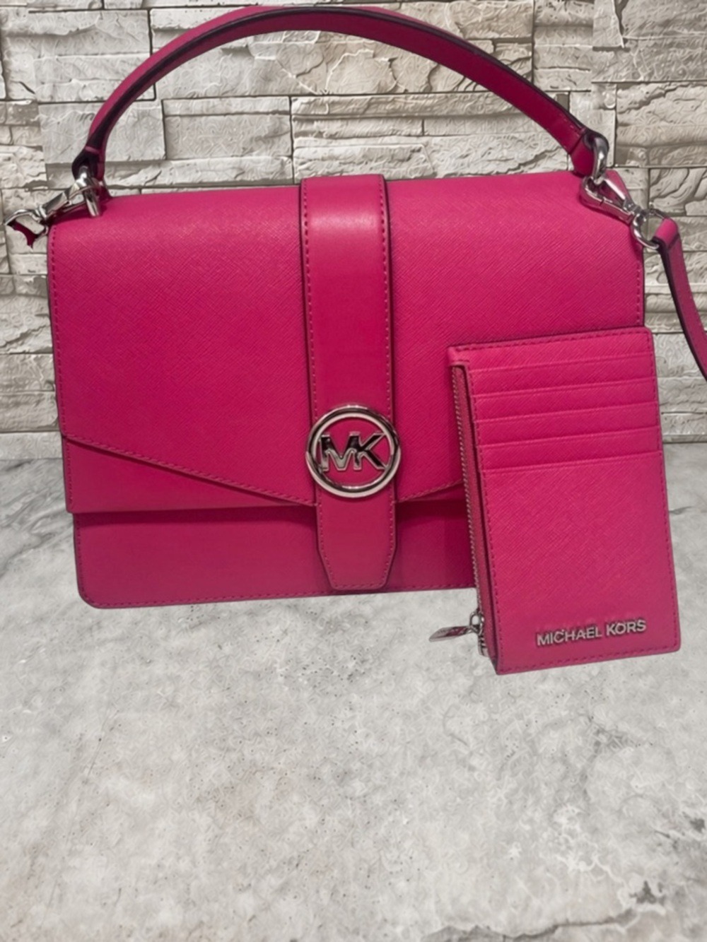 Michael Kors Greenwich Top Handle Satchel & Matching Wallet Dragonfruit Pink - Picture 12 of 12